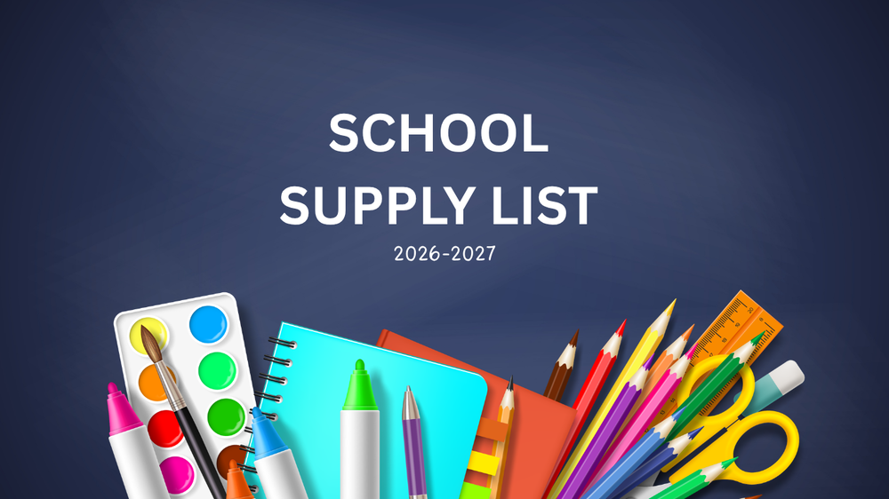Color graphic of School Supply List 2026-2027