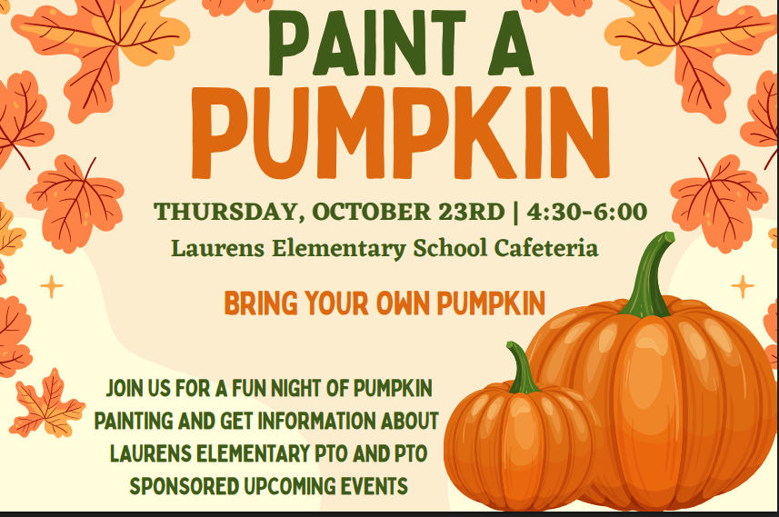Paint A Pumpkin Night Thursday, October 23, 2025 4:30-6:00 pm.