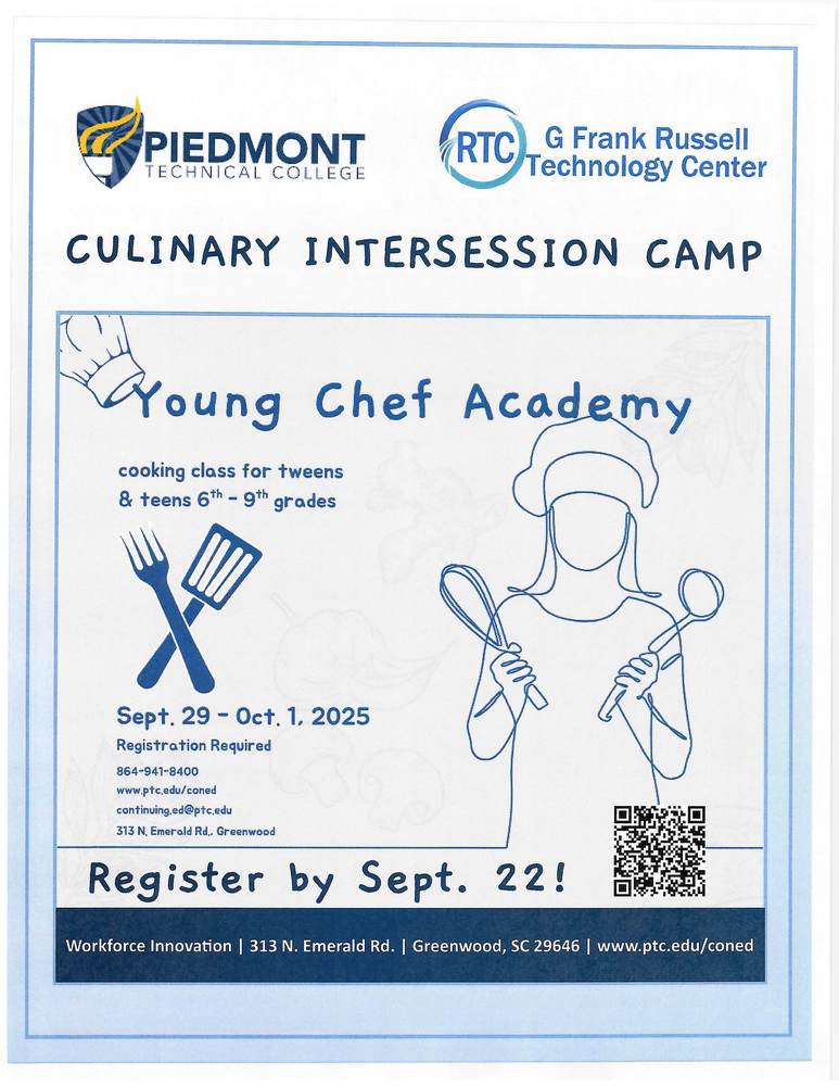 6th-8th grade students can sign up for culinary classes at Young Chef Academy at Piedmont  Tech 