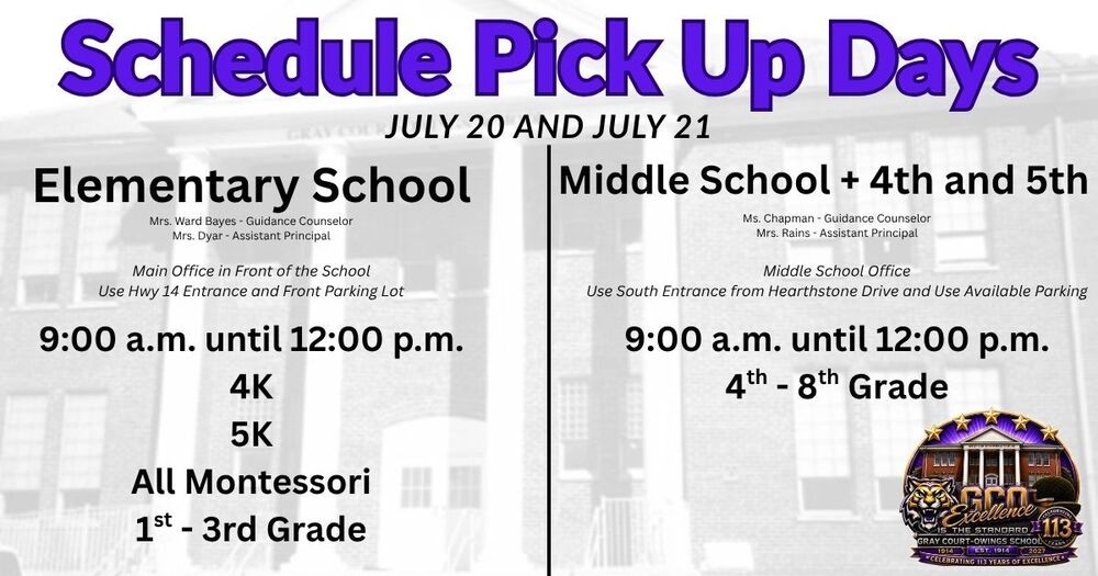 Fall schedules will be available for pick up on July 20 & 21,from 9:00 - 12:00