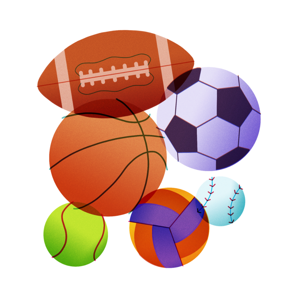Colorful graphic of various sports balls