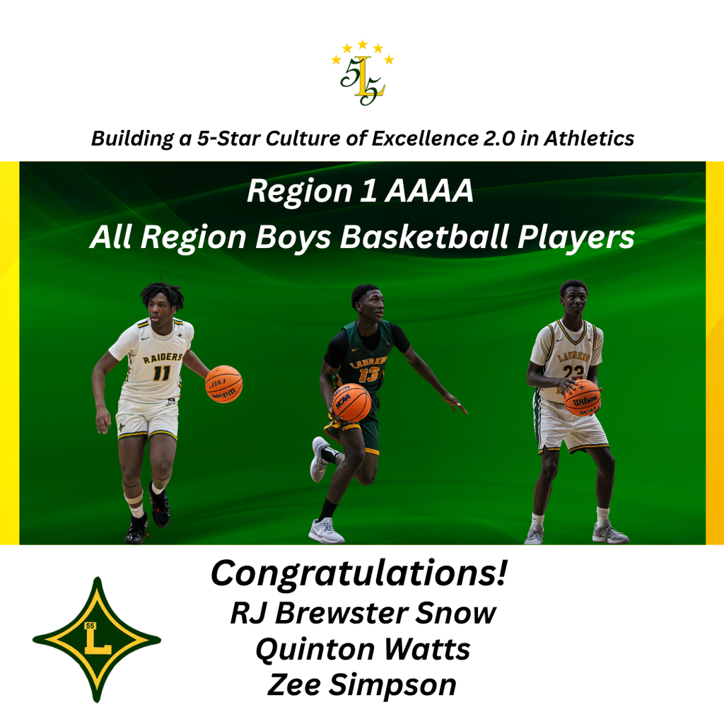 Building a 5-Star Culture of Excellence 2.0. Region 1 AAAA All Region Boys Basketball Players. Congratulations! RJ Brewster Snow, Quinton Watts, Zee Simspon.