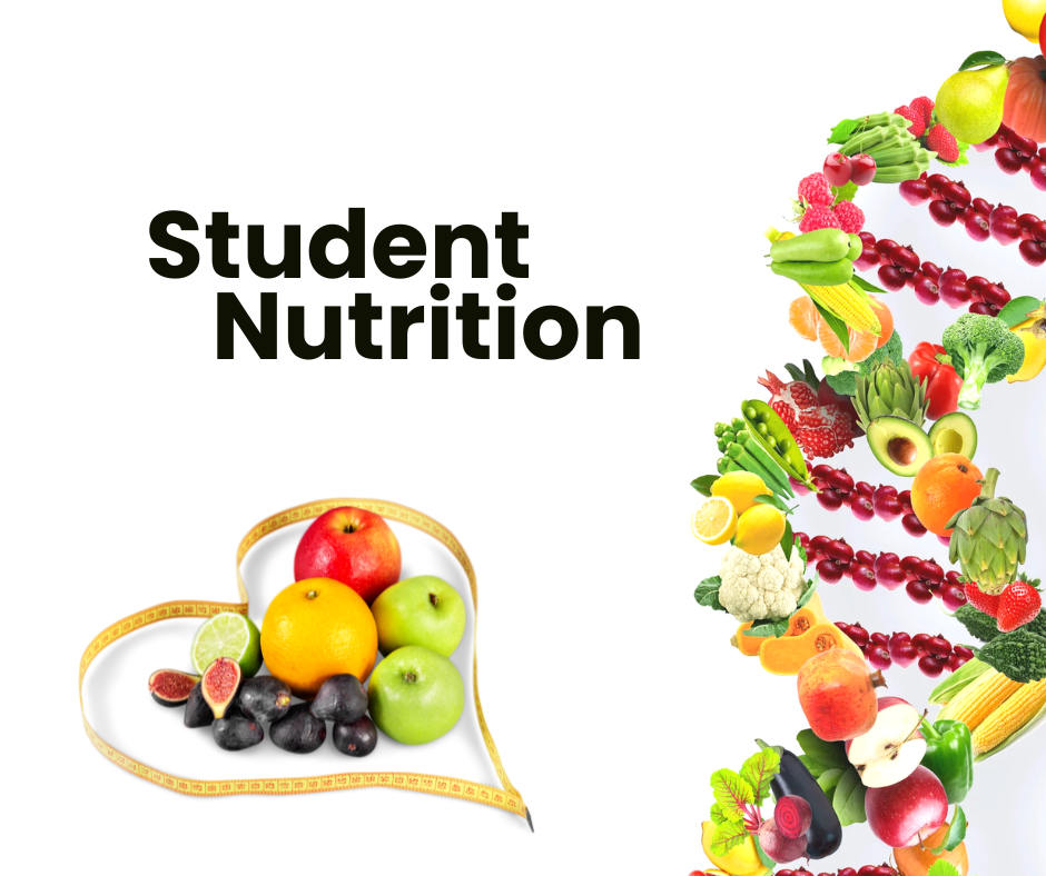 Colorful graphic of fruits and vegetables with the wording Student Nutrition