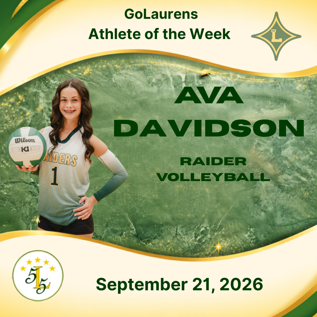 GoLaurens Athlete of the Week Ava Davidson Raider Volleyball September 21, 2026