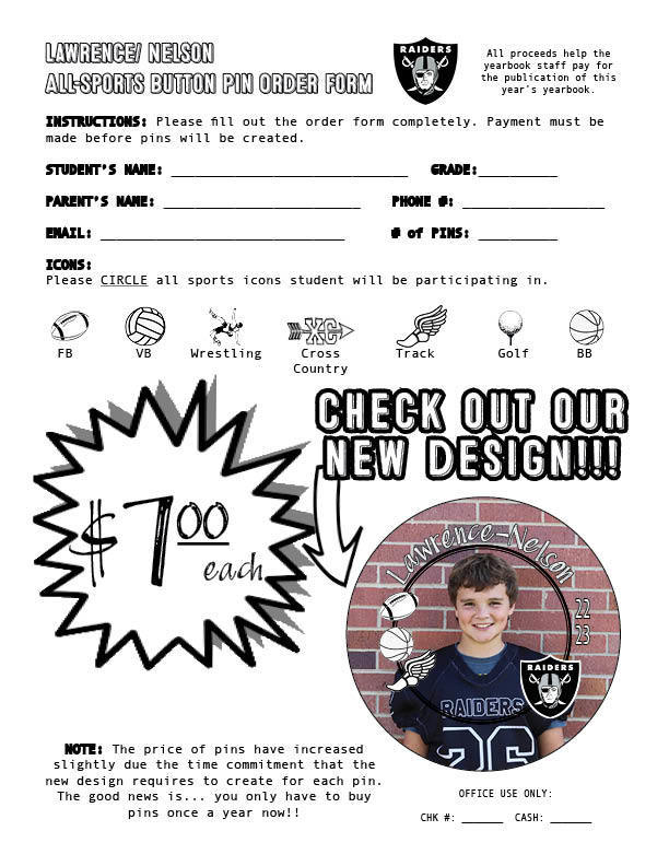Lawrence-Nelson's Sports Button Pins Order Form