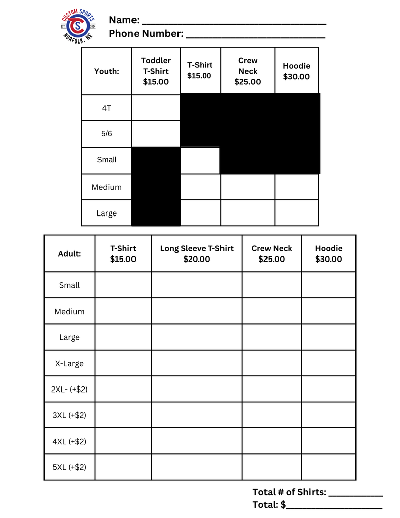 LN all-school t-shirt order forms