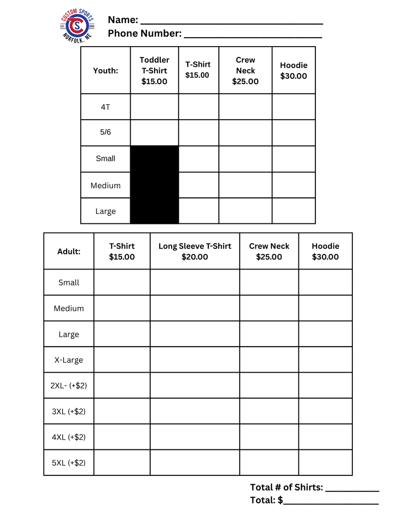 LN all-school t-shirt order forms