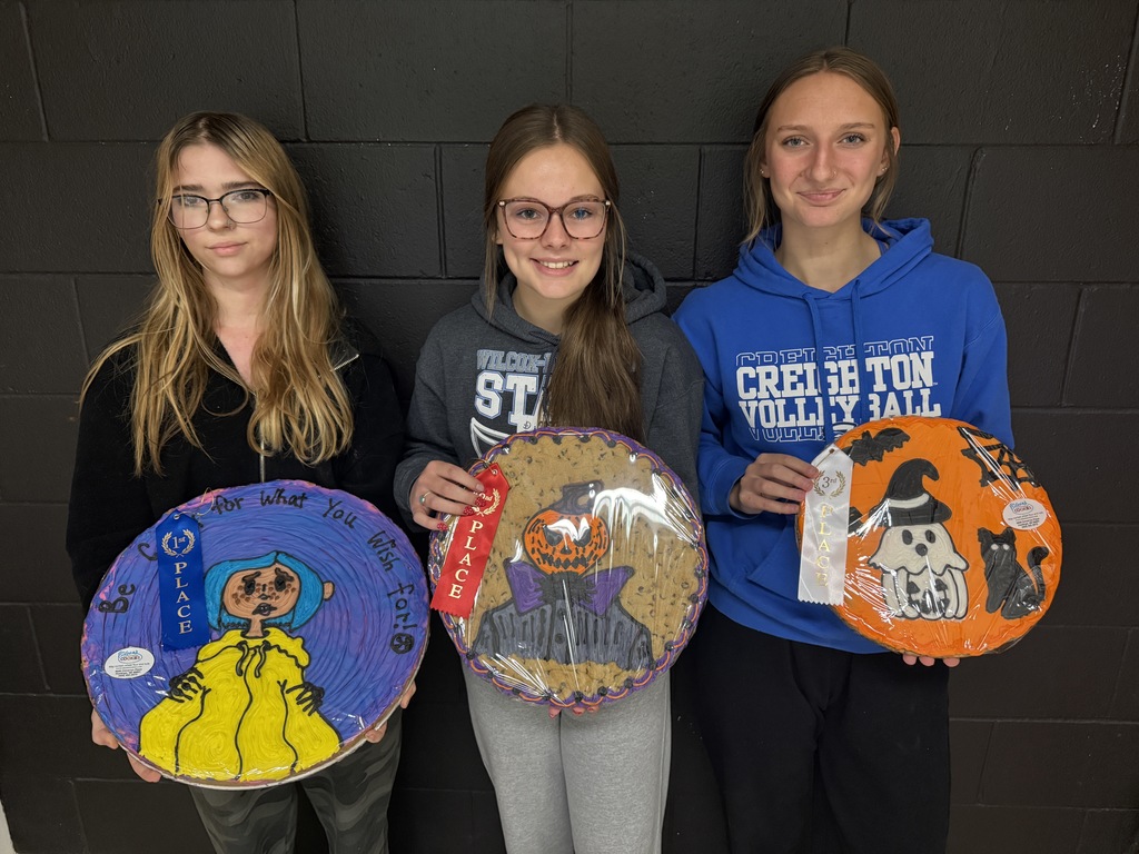L/N Halloween Cookie Challenge Winners 10 and Up Category (L to R): 1st place- Riley Haba (junior), 2nd Place-Hadley Ostdiek (junior), and 3rd place- Paige Huston (junior).