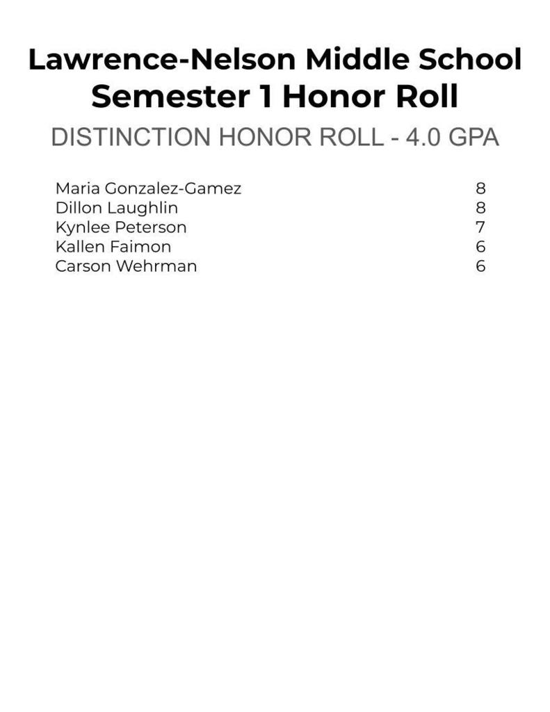 Honor Roll 25-26 Semester 1