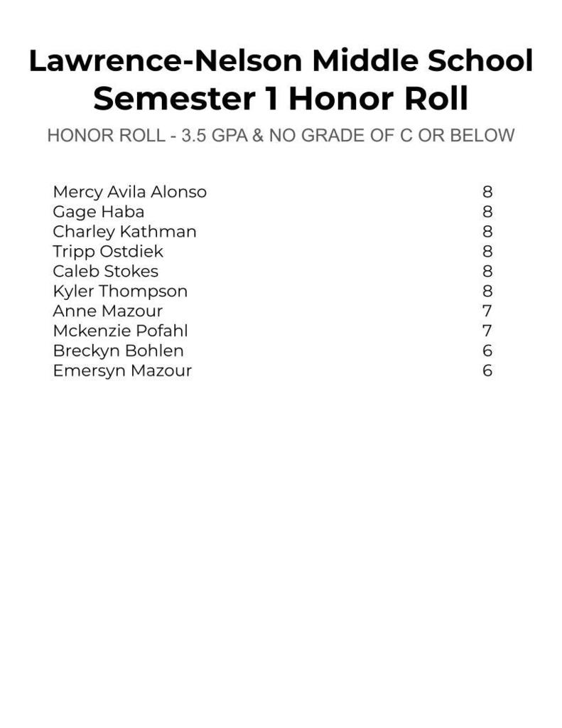 Honor Roll 25-26 Semester 1