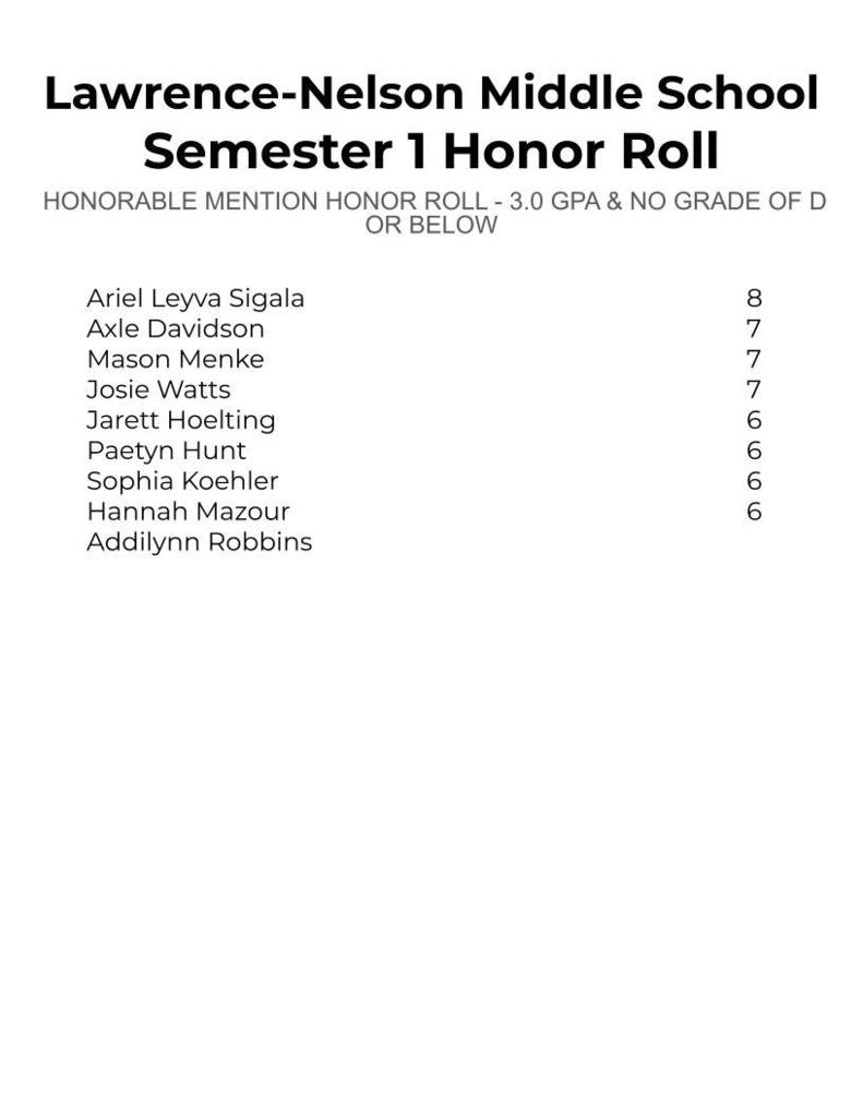 Honor Roll 25-26 Semester 1