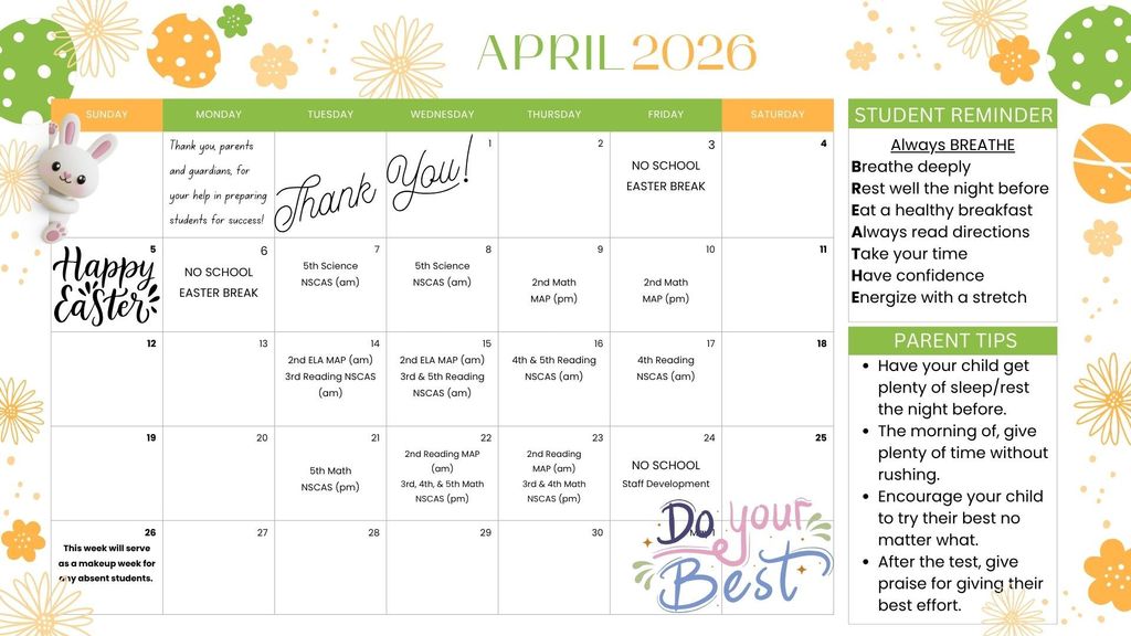 Spring Testing Schedule