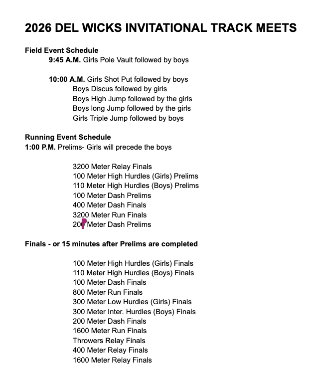 track schedule