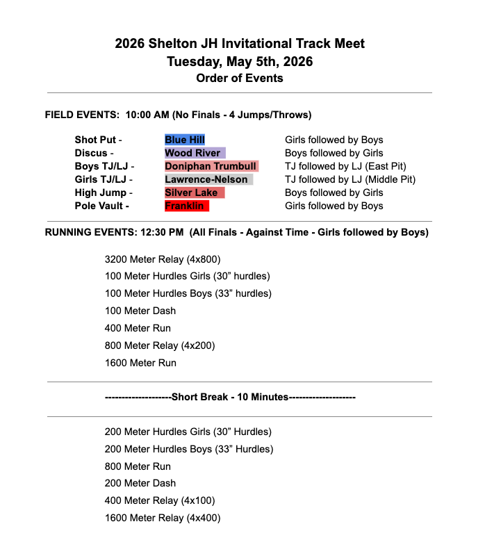 track schedule
