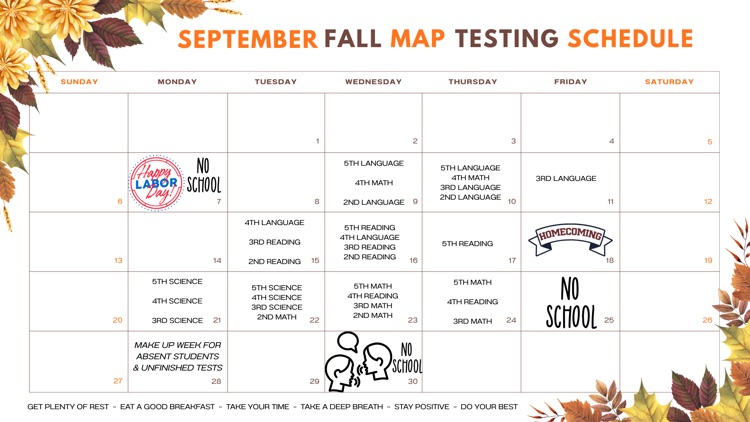 Elementary Fall MAP schedule