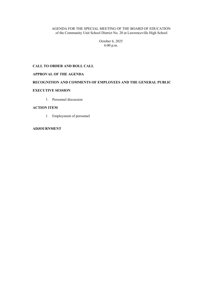 Notice of Special Board Meeting