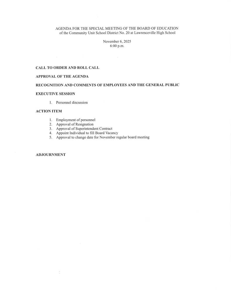 Notice of Special Board Meeting