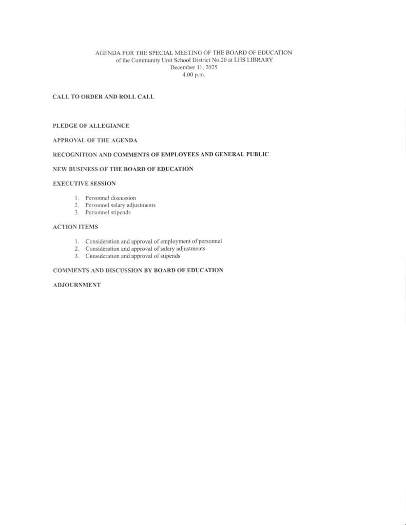 📢 Notice of Special Board Meeting