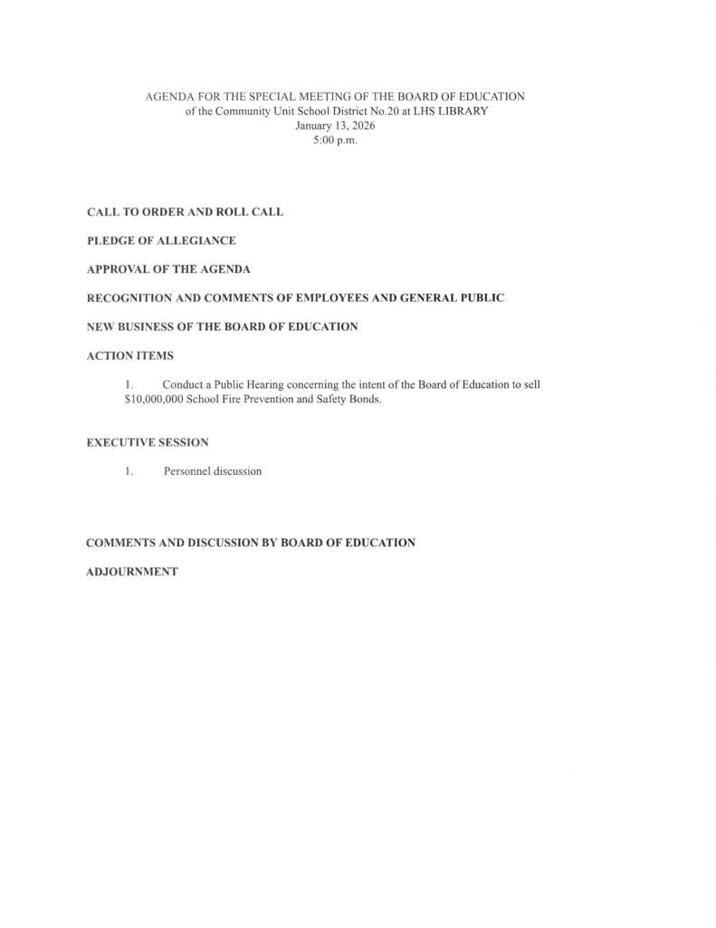 Special Meeting of the Board of Education