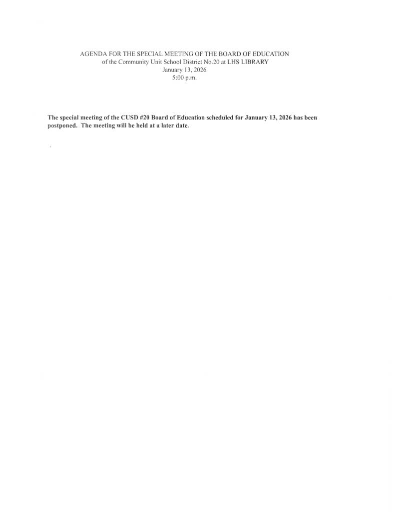 Notice of Cancellation – Special Board Meeting 