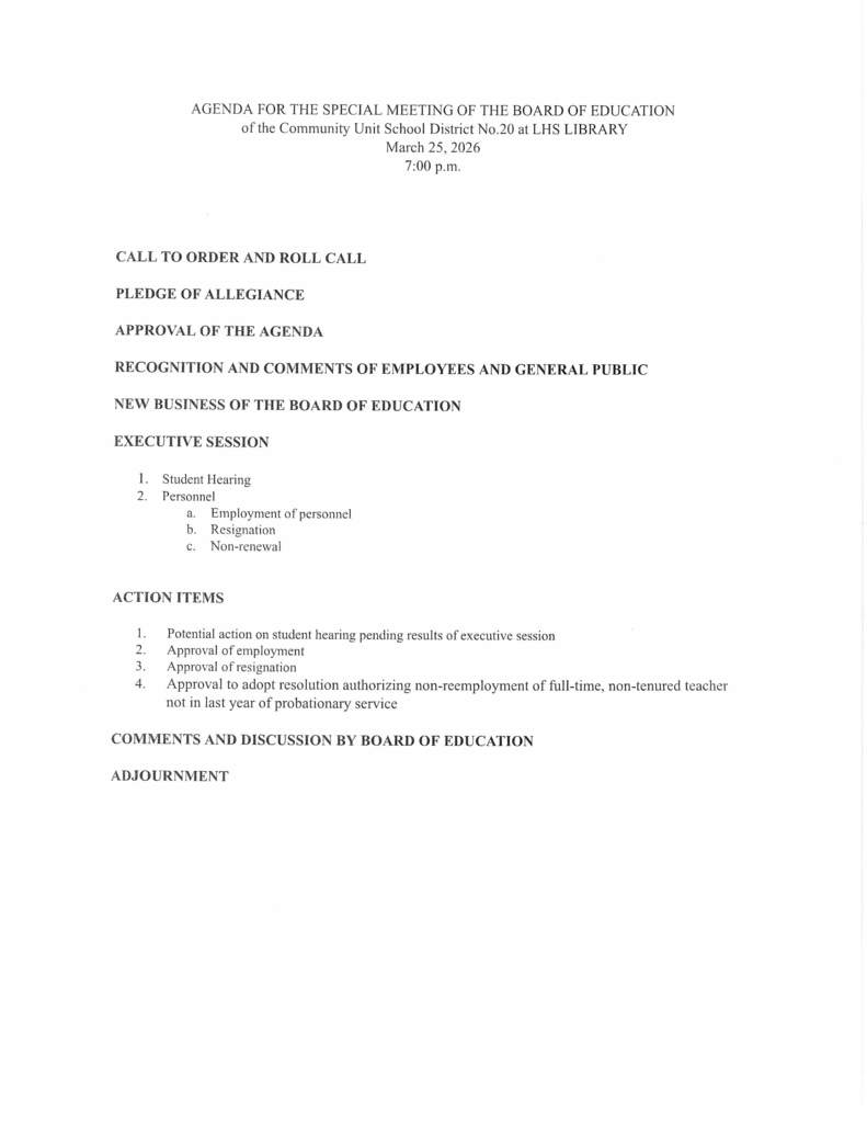 Special Meeting- March 25,2026