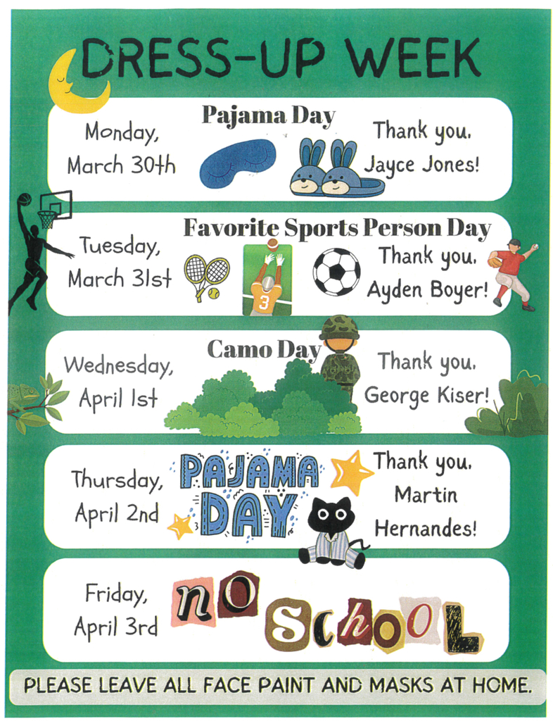 Dress up days March 30-April 2