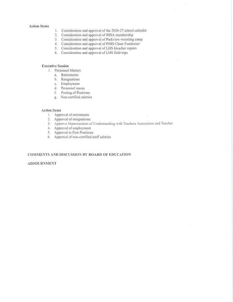 Board Meeting Agenda – April 22, 2026