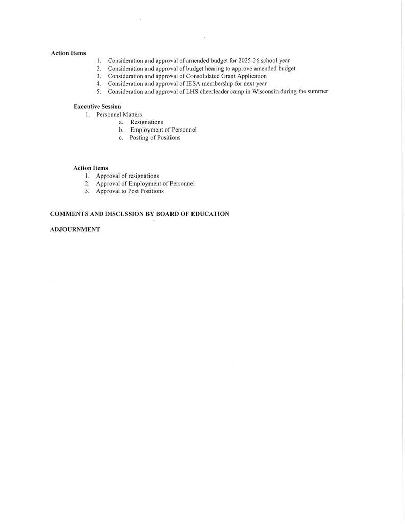 Board Meeting Agenda – May 20, 2026