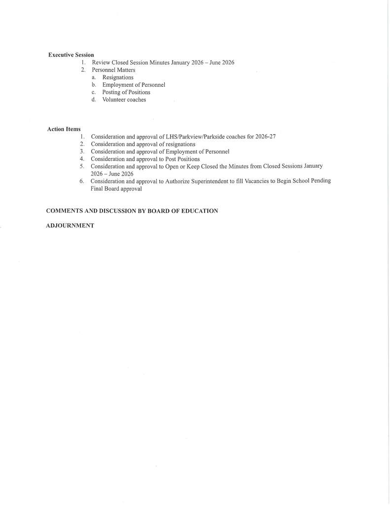 Board Meeting Agenda – July 15, 2026