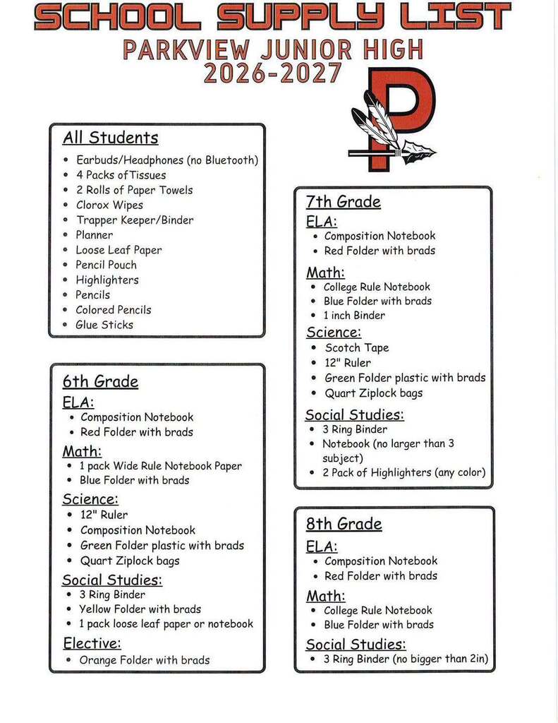 26/27 School Supplies List
