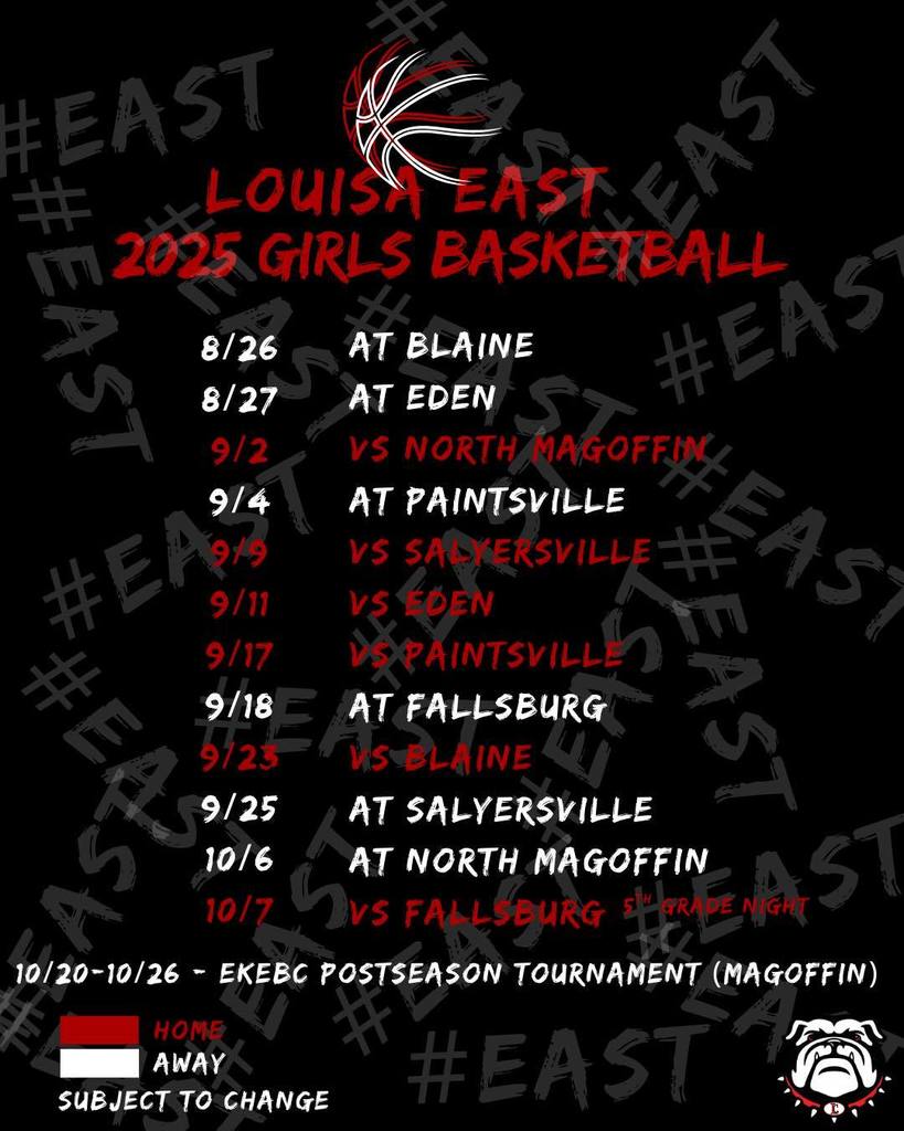 Louisa East Girls' Basketball schedule!