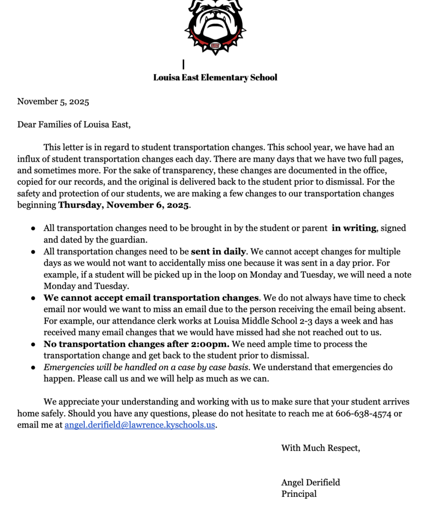 Transportation Letter reminder