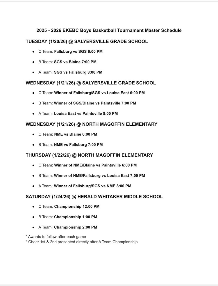 EKEBC Boys Basketball Tournament Schedule