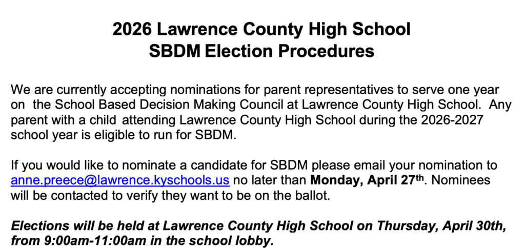 LCHS SBDM Parent election procedures 