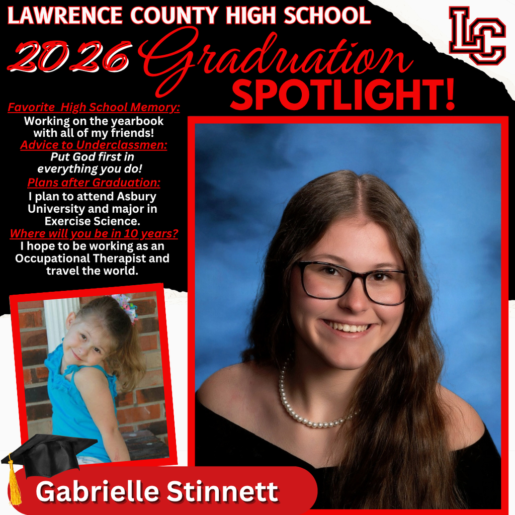 A high school yearbook page features a smiling student, Gabrielle Stinnett, wearing glasses and a pearl necklace.