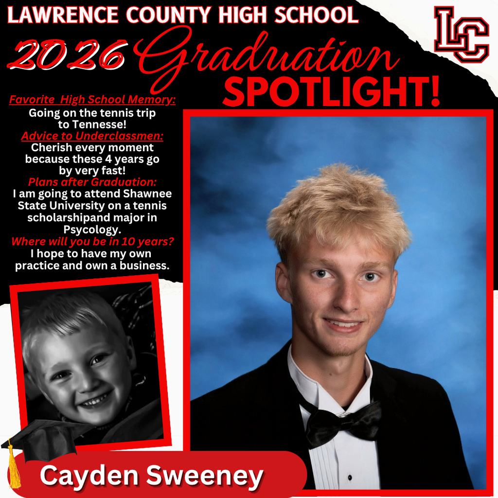 A graduation spotlight poster for a student includes a photo of the student in formal wear and a younger photo.