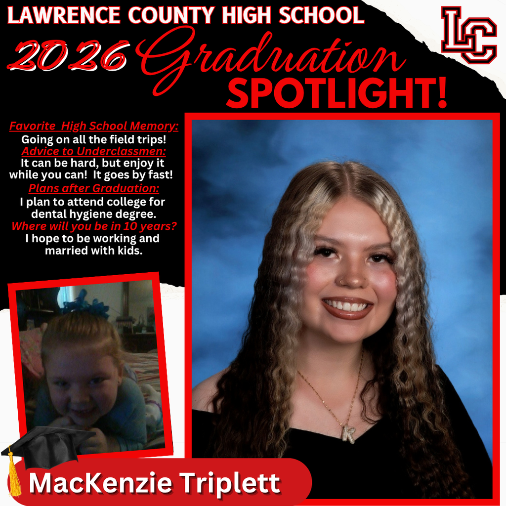 Graduation spotlight featuring MacKenzie Triplett. She smiles in a black dress with curly hair.