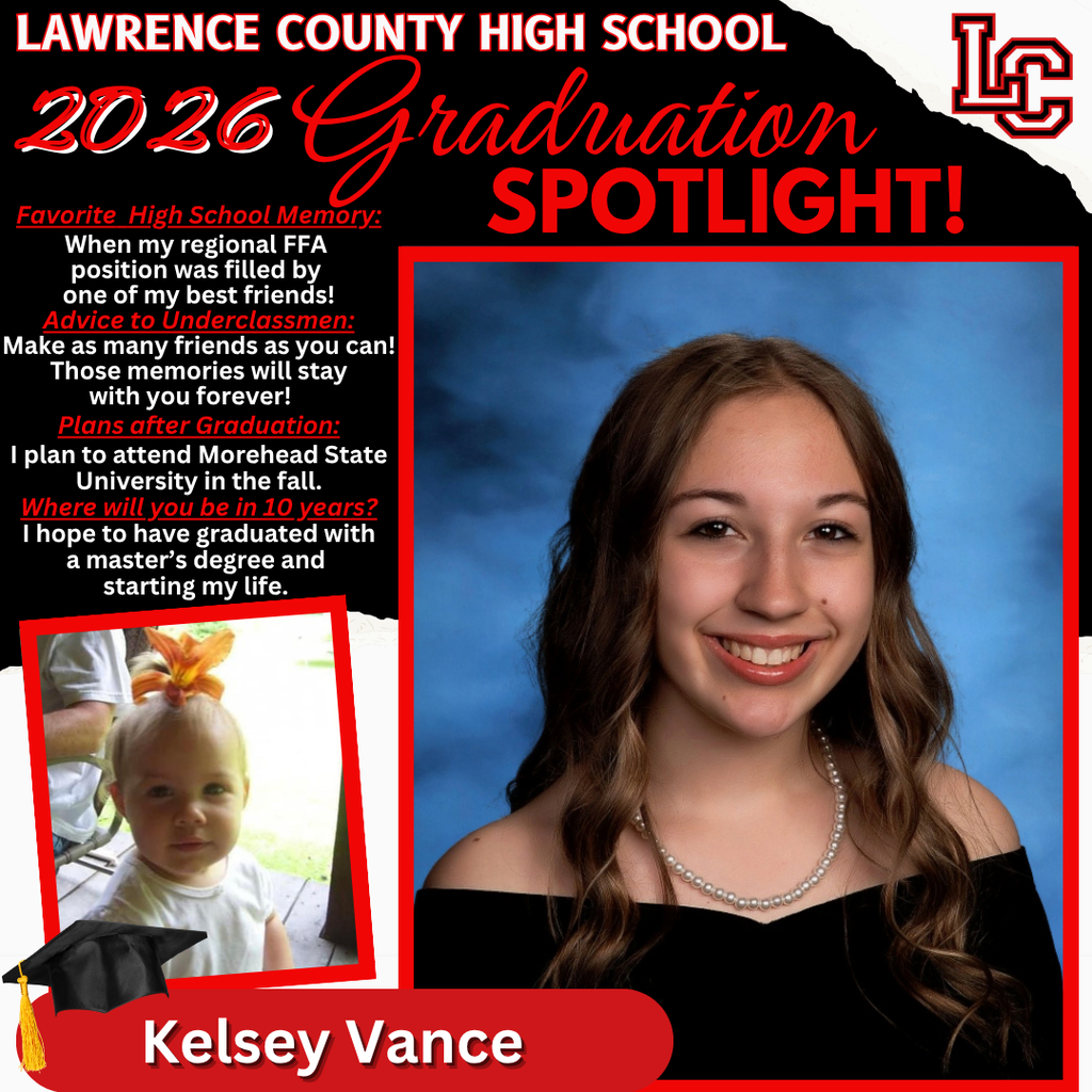 A graduation announcement features a smiling girl, Kelsey Vance, with a black dress and pearl necklace. The text highlights her future plans.