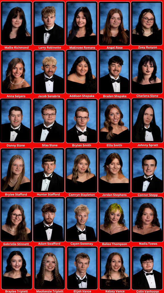 A grid of 24 images, each showing a student wearing formal attire, with a blue background. Names appear below each image.