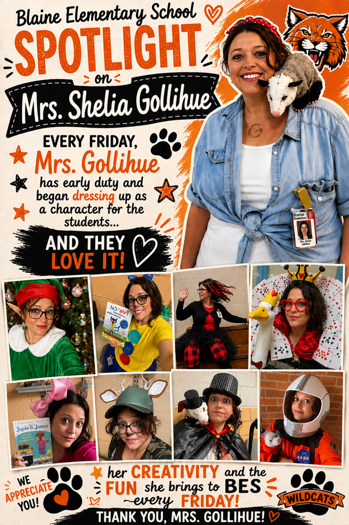 Collage of photos highlighting a woman in various costumes with a message praising her creativity and dedication.