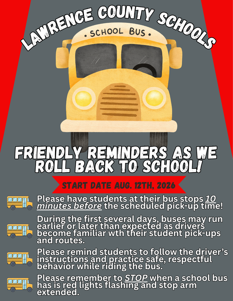 A school bus on a red and gray background. It has text about reminders for the school year.