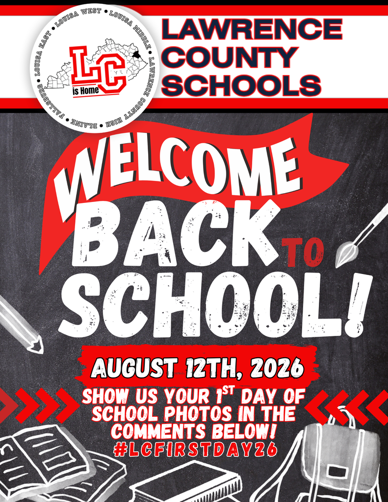 An invitation for Lawrence County Schools' back-to-school event on August 12, 2026, encouraging participants to share their first day photos.