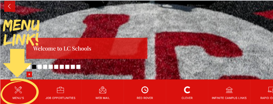 A webpage with a red and gray "LC" logo, menu link, and icons for different options.