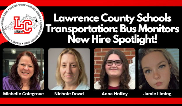 An advertisement shows four women's photos with their names and a logo for Lawrence County Schools.