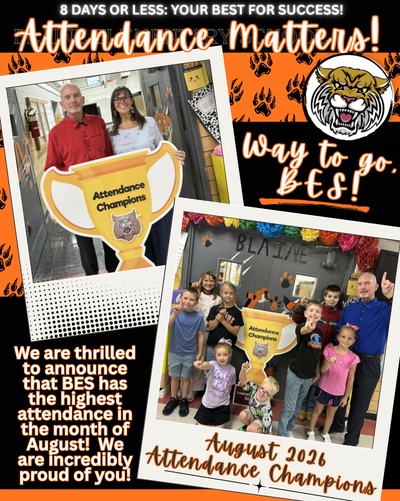 An orange and black graphic displays a family holding a trophy and children posing. Text reads: "Attendance Matters!"