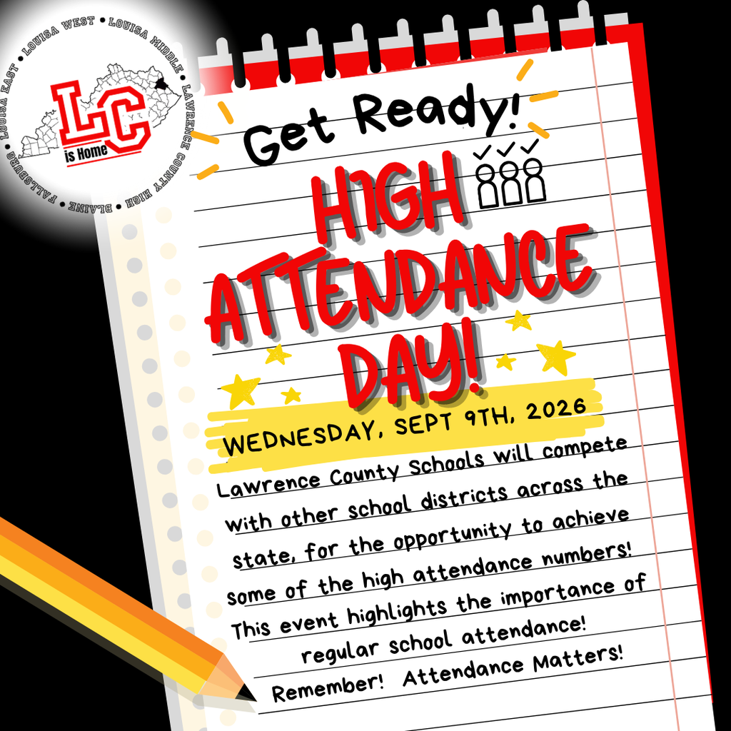 A page with "Get Ready! HIGH ATTENDANCE DAY!" in bold red. Below, "WEDNESDAY, SEPT 9TH, 2026" is written. A pencil is at the bottom.
