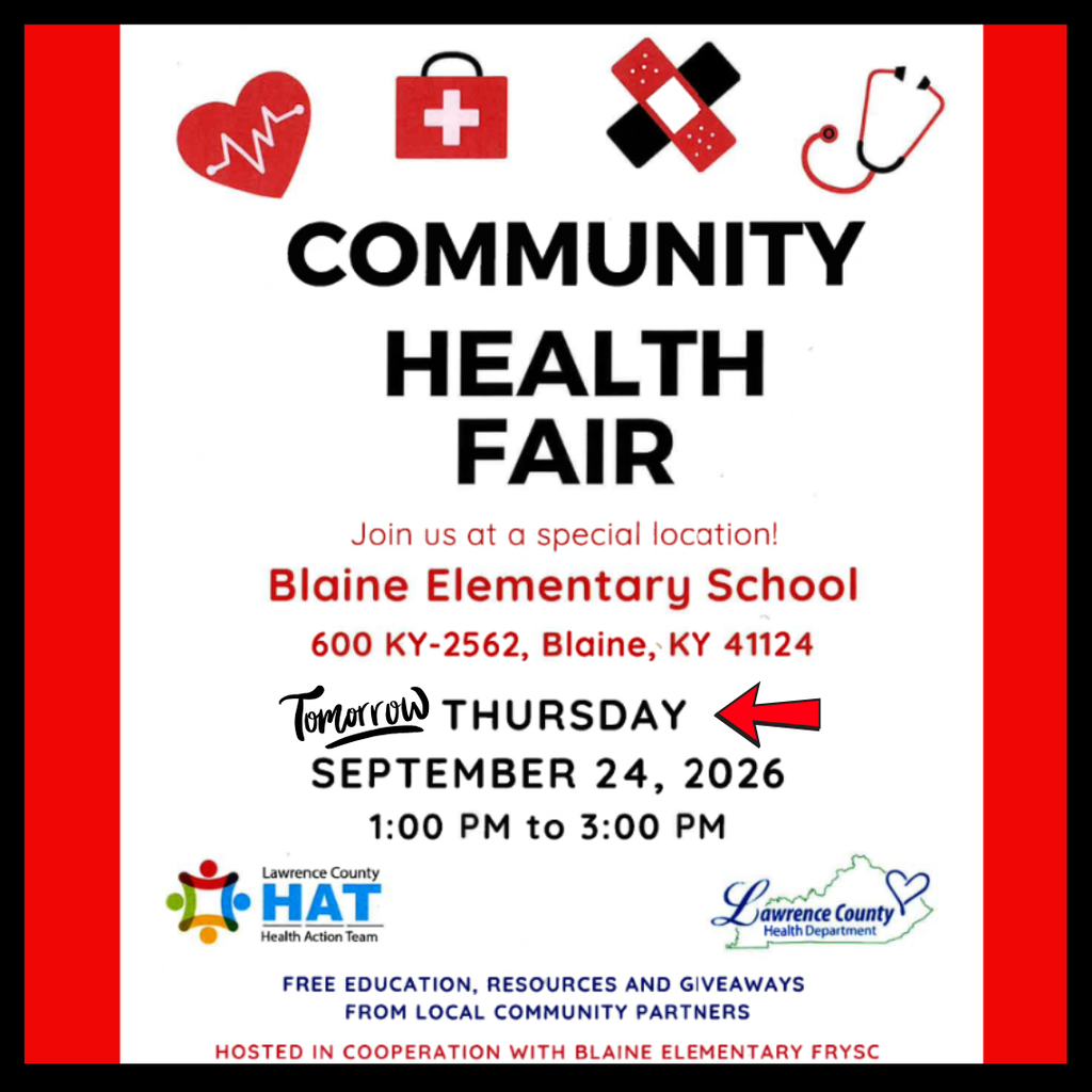 A flyer for a community health fair at Blaine Elementary School on September 24, 2026, from 1:00 PM to 3:00 PM.