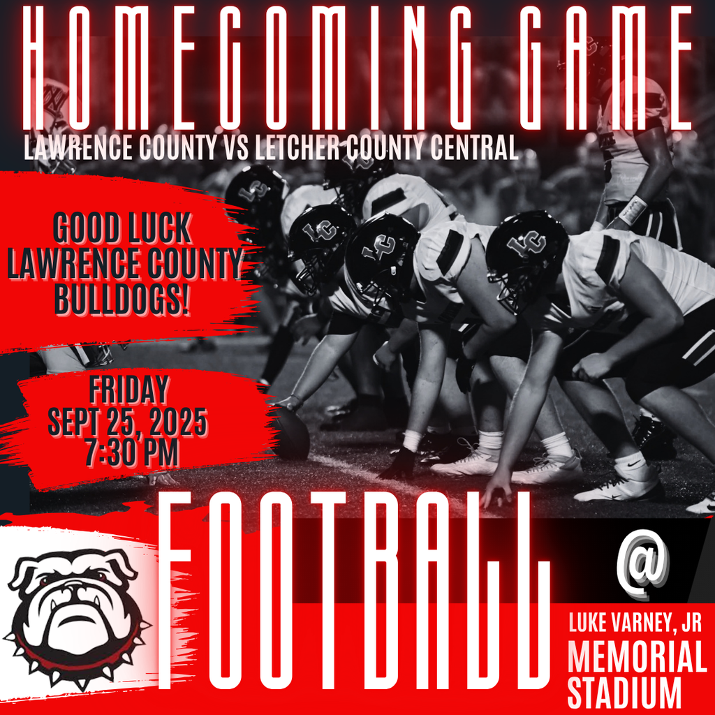 Promotional poster for a homecoming football game featuring players in helmets. Date: Sept 25, 2025. Time: 7:30 PM.