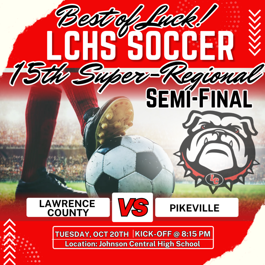 Poster advertising soccer semi-final with logo, mascot, date, time, location, and teams.