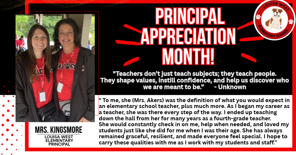 A banner with red and white colors, featuring two women in red lanyards and text about teacher appreciation.